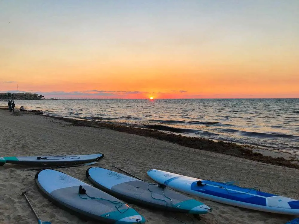The sunrise over the ocean during a Playa del Carmen paddle boarding session