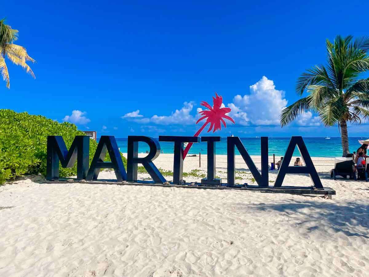 Martina Sign in front of the ocean at Martina Beach Club Playa del Carmen