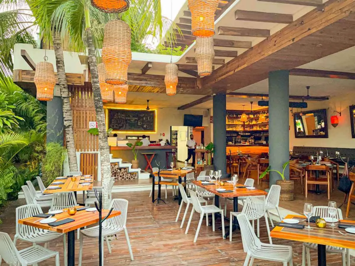 Tables and chairs at a restaurant in Bacalar Mexico