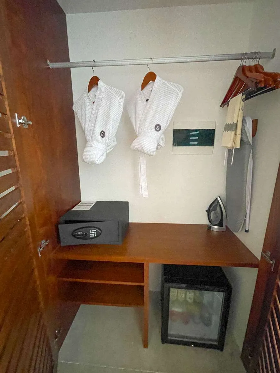 Closet View of the Junior Suite Grand Guestroom at Hotel B Unique Cozumel