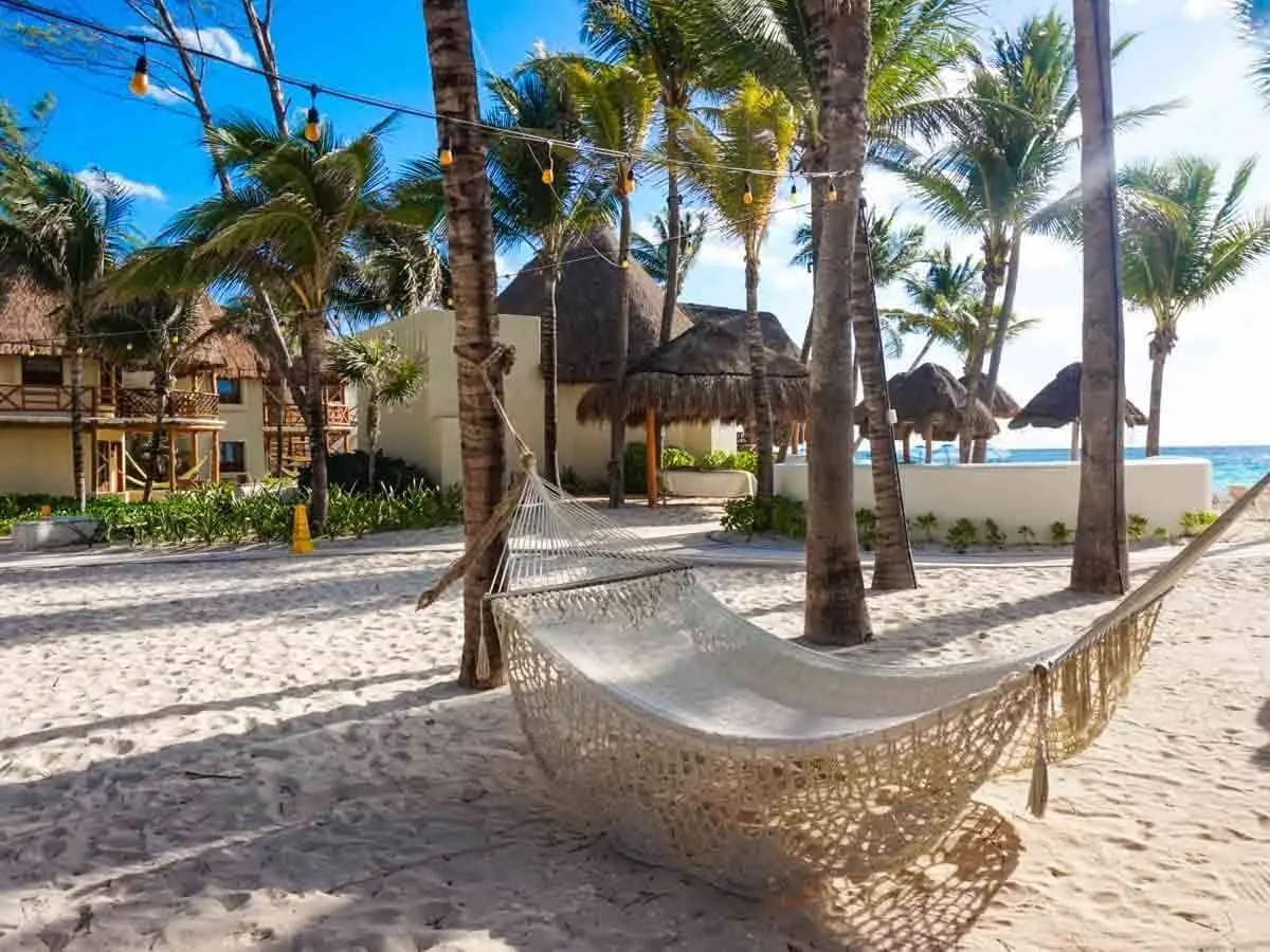A hammock on the beach in Playa del Carmen Mexico