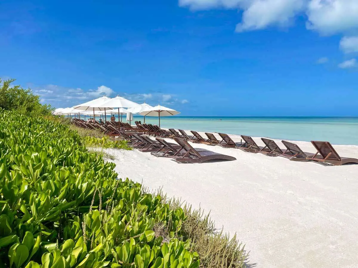 Lounge chairs on the beach in Holbox Mexico