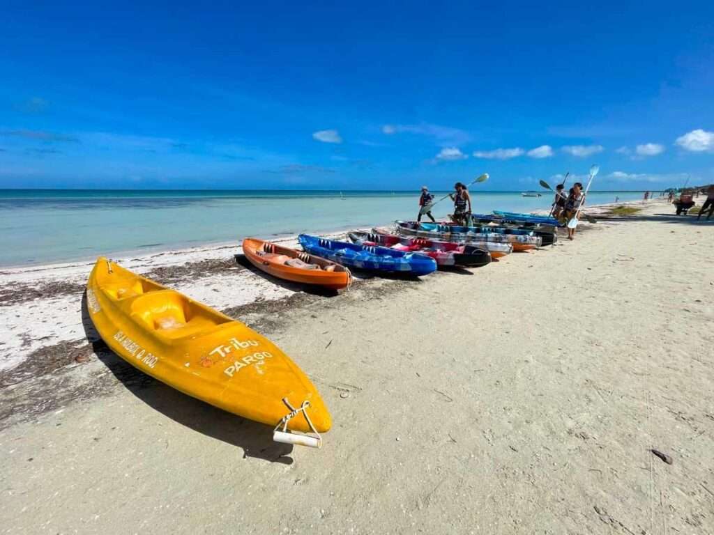 Kayaks on the beach in Holbox Mexico