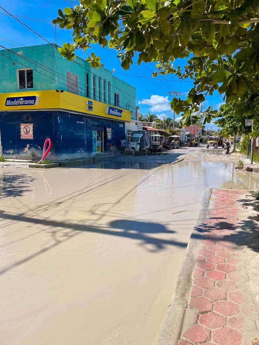 A flooded street in Holbox Mexico