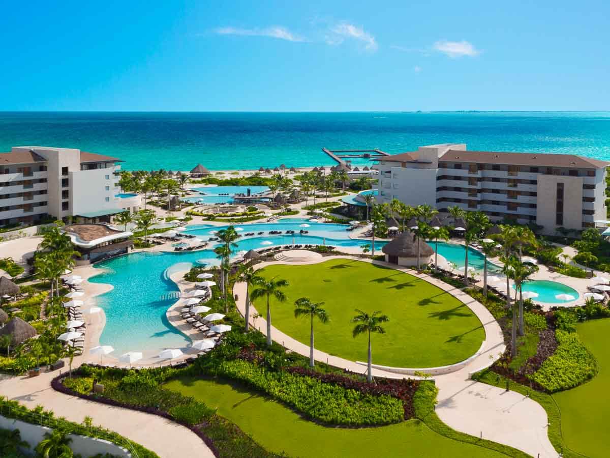 Pools and buildings at a resort in Cancun Mexico
