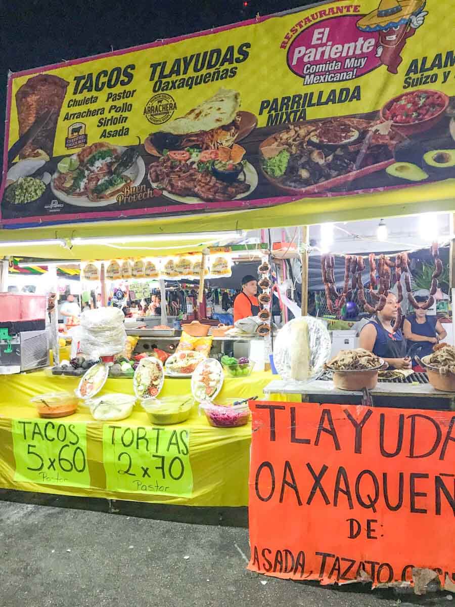 A street food stand outside of Playa del Carmen City Hall selling Mexican food