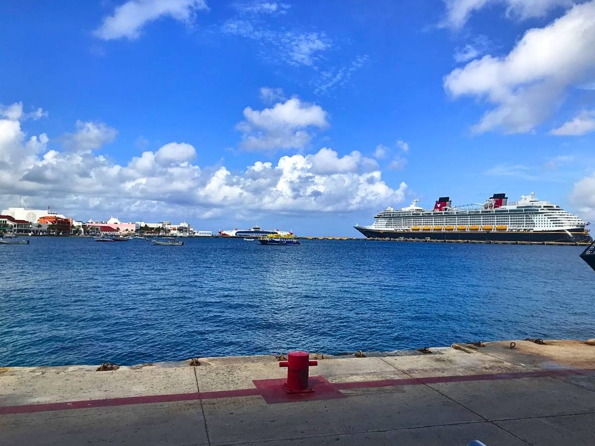 A cruise ship docked in Cozumel Mexico