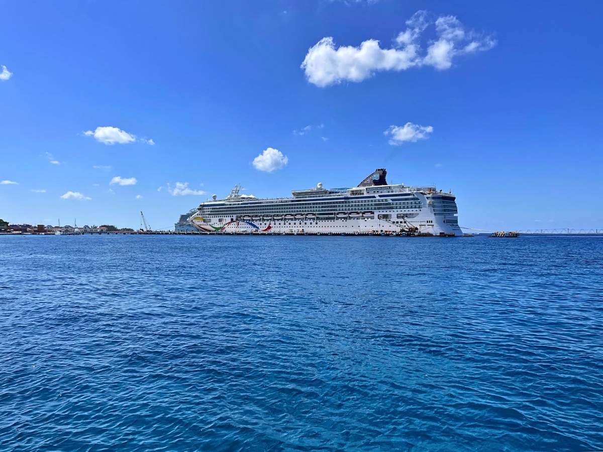 A cruise ship docked in Cozumel Mexico
