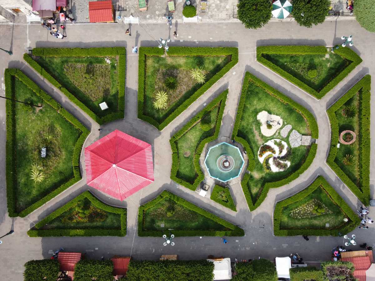 An aerial view of a park in Huamantla Mexico